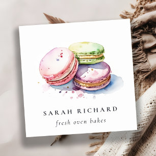 Pastel Colorful Watercolor Fransk Macarons Bakery Fyrkantigt Visitkort