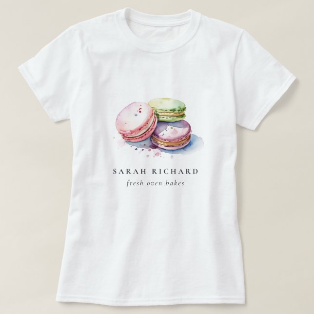 Pastel Colorful Watercolor Fransk Macarons Bakery T Shirt (Design framsida)