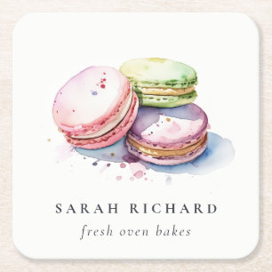 Pastel Colorful Watercolor Fransk Macarons Bakery Underlägg Papper Kvadrat