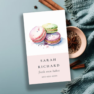 Pastel Colorful Watercolor Fransk Macarons Bakery Visitkort