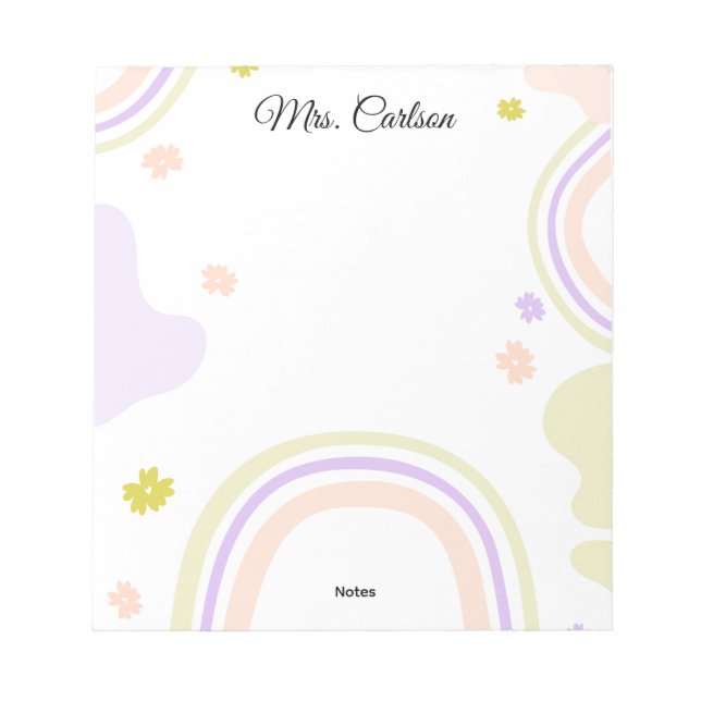 Pastel Colors Boho Rainbow Teaacher Notepad Anteckningsblock (Framsida)