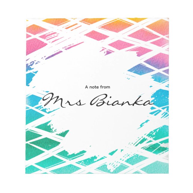Pastel Colors Grid Rainbow Teacher Notepad Anteckningsblock (Framsida)