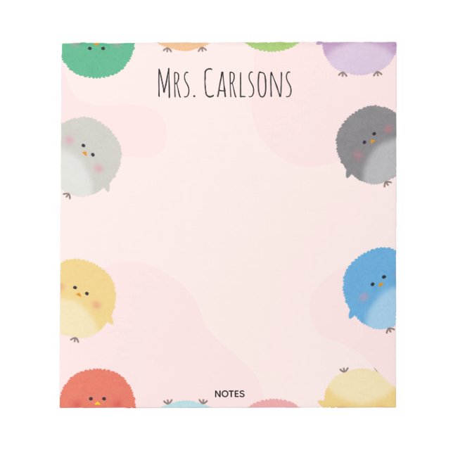 Pastel Colors Polka Dot Chicks Teacher Notepad Anteckningsblock (Framsida)