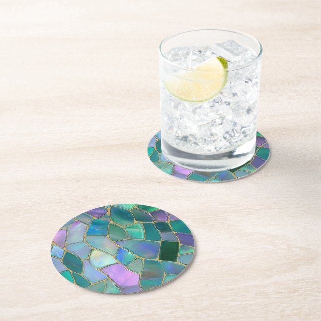 Pastel colors stained glass mosaic pattern underlägg papper rund (Insitu)