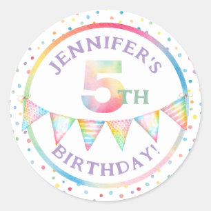 Pastel Confetti 5:e födelsedagans favoritmärke Runt Klistermärke
