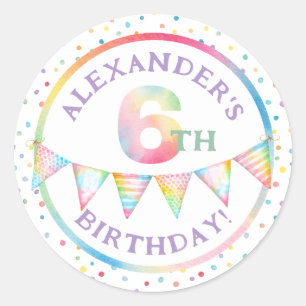 Pastel Confetti 6e Birthday Favor Sticker Runt Klistermärke