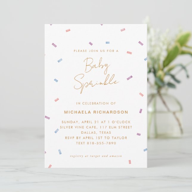 PASTEL CONFETTI BABY SPRINKLE MODERN MINIMAL | INBJUDNINGAR (Stående Fram)