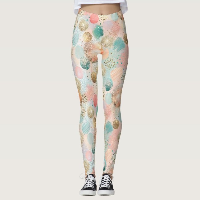 Pastel Confetti Glitter Abstrakt Mönster Leggings (Framsida)