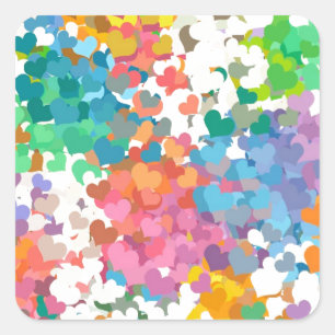 Pastel Confetti Hearts Fyrkantigt Klistermärke