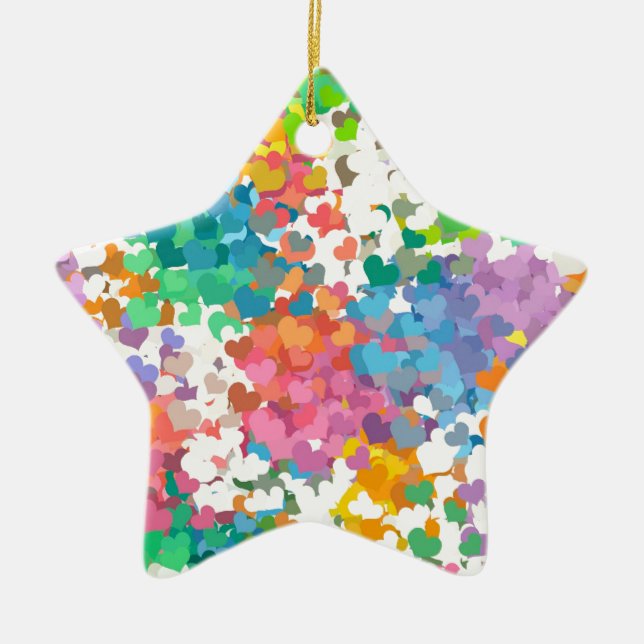 Pastel Confetti Hearts Julgransprydnad Keramik (Framsidan)
