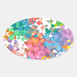 Pastel Confetti Hearts Ovalt Klistermärke