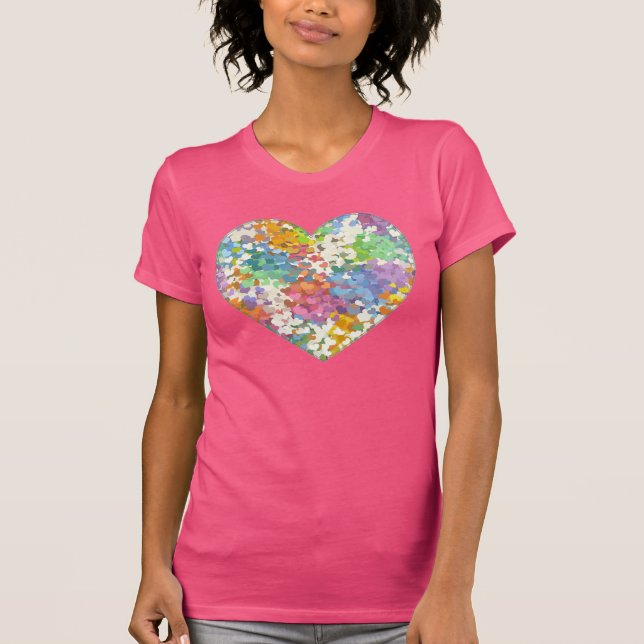 Pastel Confetti Hearts Rosa T-Shirt (Framsida)