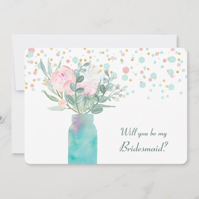 Pastel Confetti Mason Burk Bridesmaid Inbjudan (Framsida)