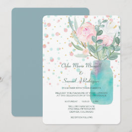 Pastel Confetti Mason Burk Flowers Bröllop Inbjudningar
