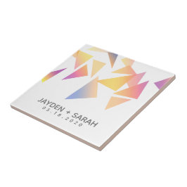 Pastel Confetti White Bröllop med flera Färgader Kakelplatta
