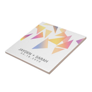 Pastel Confetti White Bröllop med flera Färgader Kakelplatta