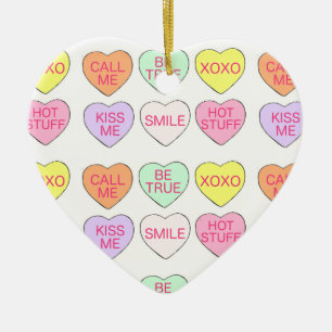 Pastel Conversation Candy Hearts Valentine Day Julgransprydnad Keramik