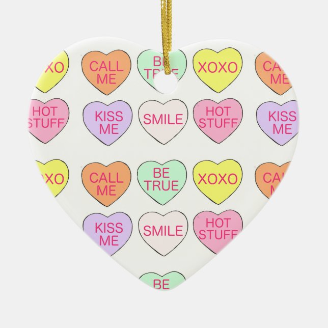 Pastel Conversation Candy Hearts Valentine Day Julgransprydnad Keramik (Framsidan)