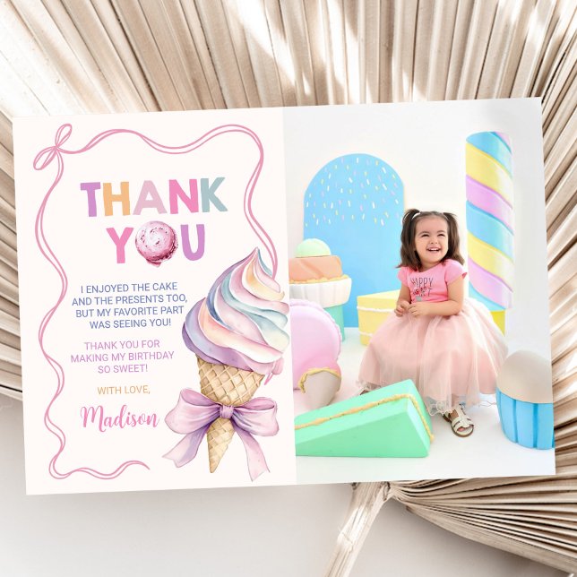 Pastel Coquette Ice Cream Girls Birthday Photo Tack Kort (Skapare uppladdad)