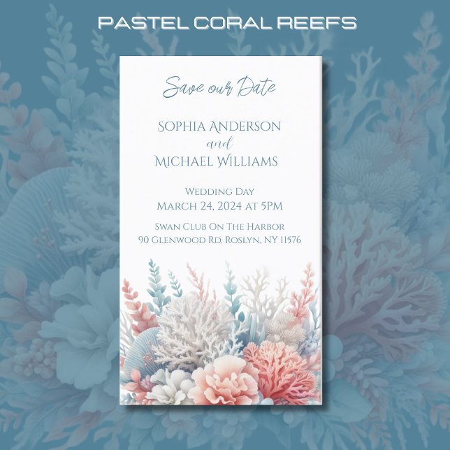 Pastel Coral- Beach Wedding-Save the Date-- Visitkort (Pastel Coral Reef Beach Wedding Collection Save the Date)
