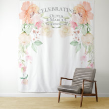 Pastel Coral Ivory Peonies Bröllop Bakdroppe