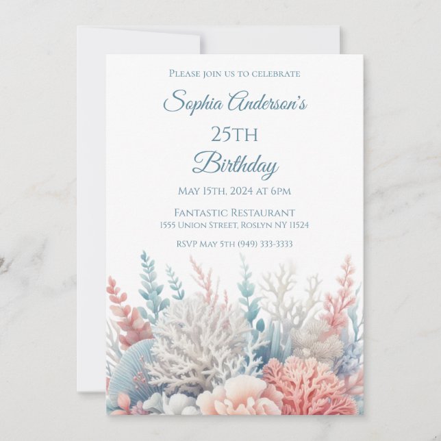Pastel Coral Reef-Beach Theme - Birthday Inbjudningar (Framsida)