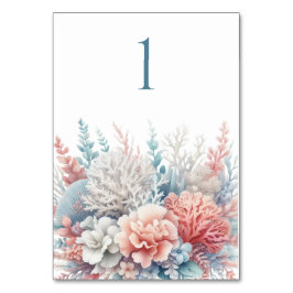 Pastel Coral Reef-Beach Wedding Bord-kort Bordsnummer