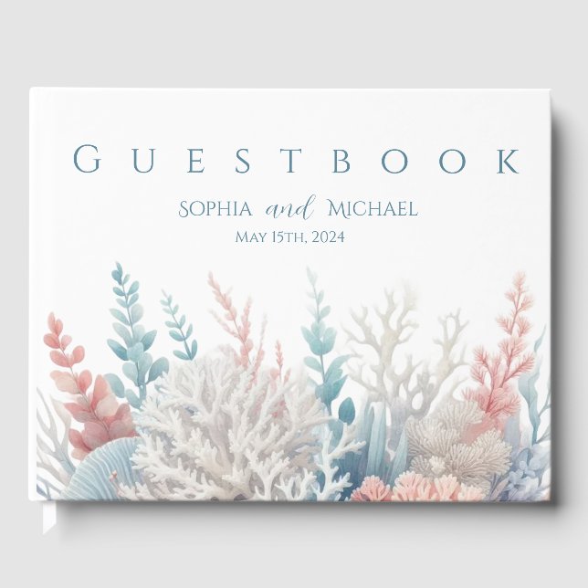 Pastel Coral Reef-Beach Wedding Guest Bok (Framsida)