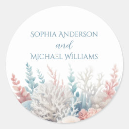 Pastel Coral Reef-Beach Wedding- Wedding Stickers Runt Klistermärke