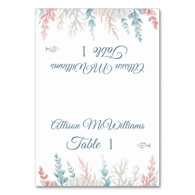 Pastel Coral Reef-Fish Icon-Bröllop- Bordsnummer (Framsidan)
