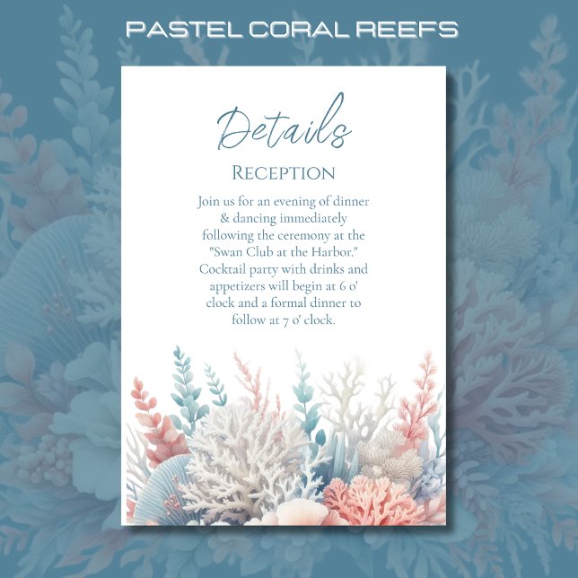 Pastel Coral Reefs-Beach Wedding-information Tilläggskort (Pastel Coral Reef Beach Wedding Collection Detail Enclosure Card
)