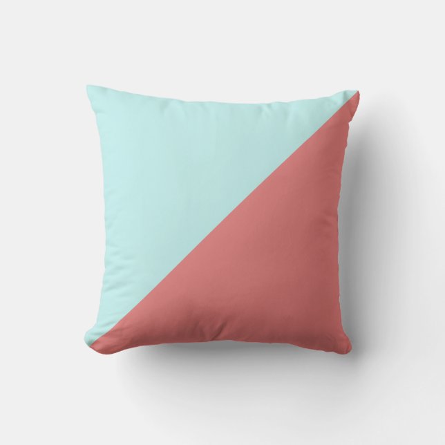 Pastel Coral Rosa Blue Graphic Solid Färg Kudde (Framsida)