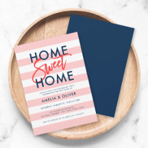 Pastel Coral Rosa Rand Blue Houseuppvärmning Party