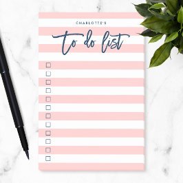 Pastel Coral Rosa & White Rand Blue to Do List Post-it Block