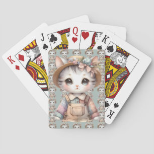 Pastel Cottagecore Cat in Overalls & Straw Hat Casinokort