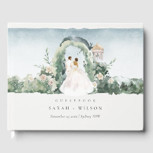 Pastel Couple Blommigt Garden Arch Botanical Bröll Gästböcker