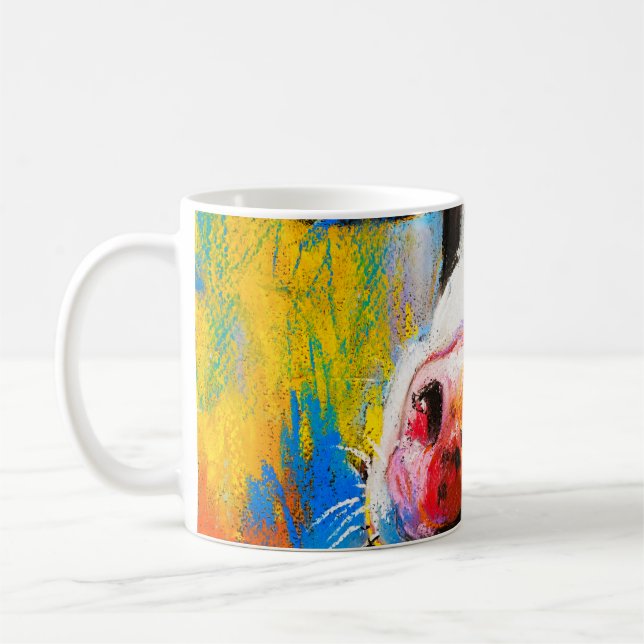 Pastel Cow Porträtt Modern målning Kaffemugg (Vänster)