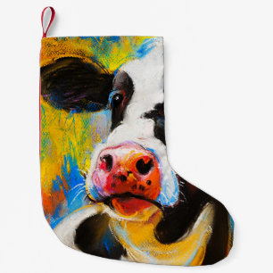 Pastel Cow Porträtt Modern målning Liten Julstrumpa
