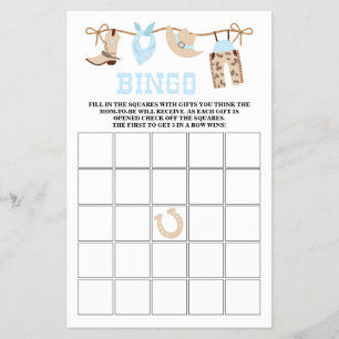 Pastel Cowboy Baby Shower Bingo Flygblad