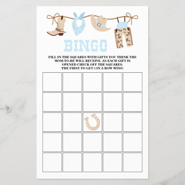 Pastel Cowboy Baby Shower Bingo Flygblad (Framsidan)