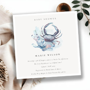 Pastel Crab Coral Nautical Baby Shower Inbjudan