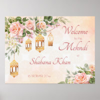 Pastel cream pink roses Arabian lanterns mehndi