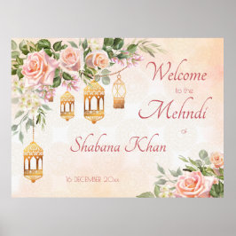 Pastel cream pink roses Arabian lanterns mehndi Poster