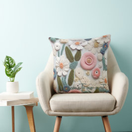 Pastel Crochet Sticka Blommigt Dekorativ kudde