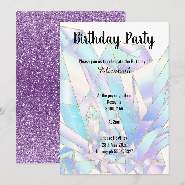 PASTEL CRYSTAL GLITTER BIRTHDAY-INBJUDAN INBJUDNINGAR (Fram/baksida)