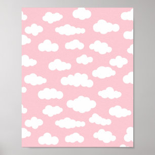 Pastel Cumulus Clouds Asthetic White and Rosa Art Poster