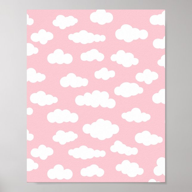 Pastel Cumulus Clouds Asthetic White and Rosa Art Poster (Framsidan)