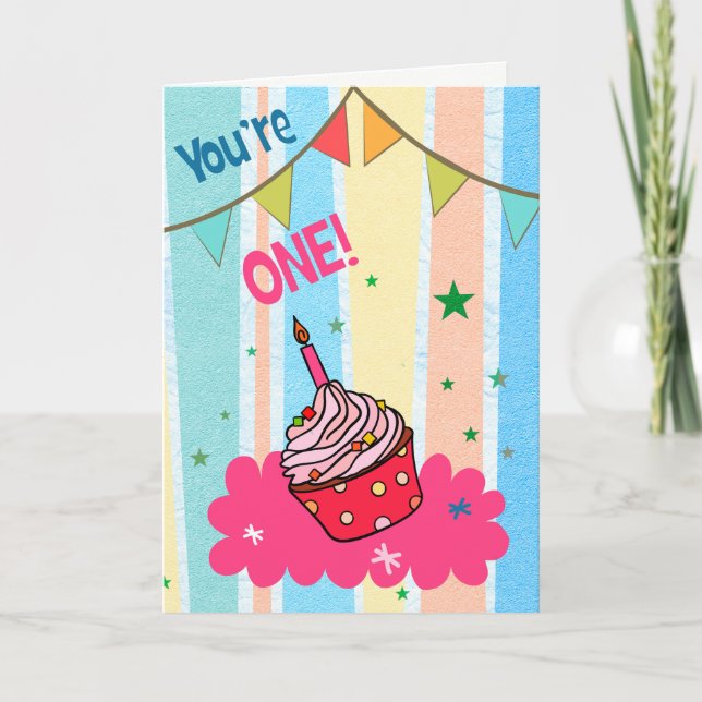Pastel Cupcoa första födelsedagshälsningskort Kort (Framsida)