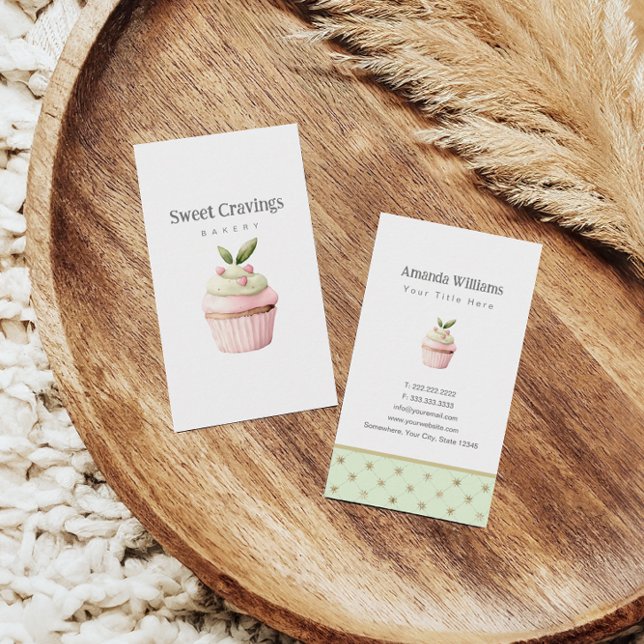 Pastel Cupcoa Sweet Treats Bakery Watercolor Visitkort (Skapare uppladdad)