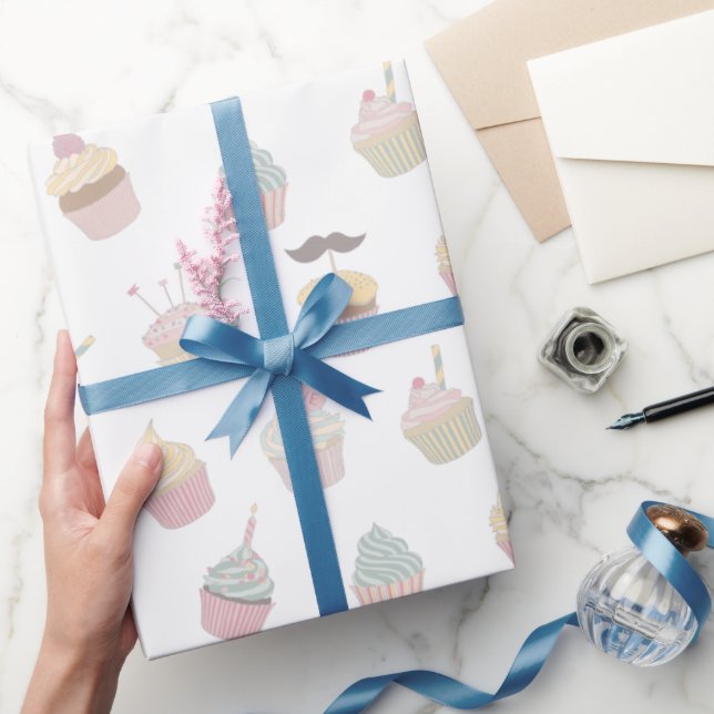 Pastel Cupkaka Mustache Mönster Presentpapper (Gåvor)